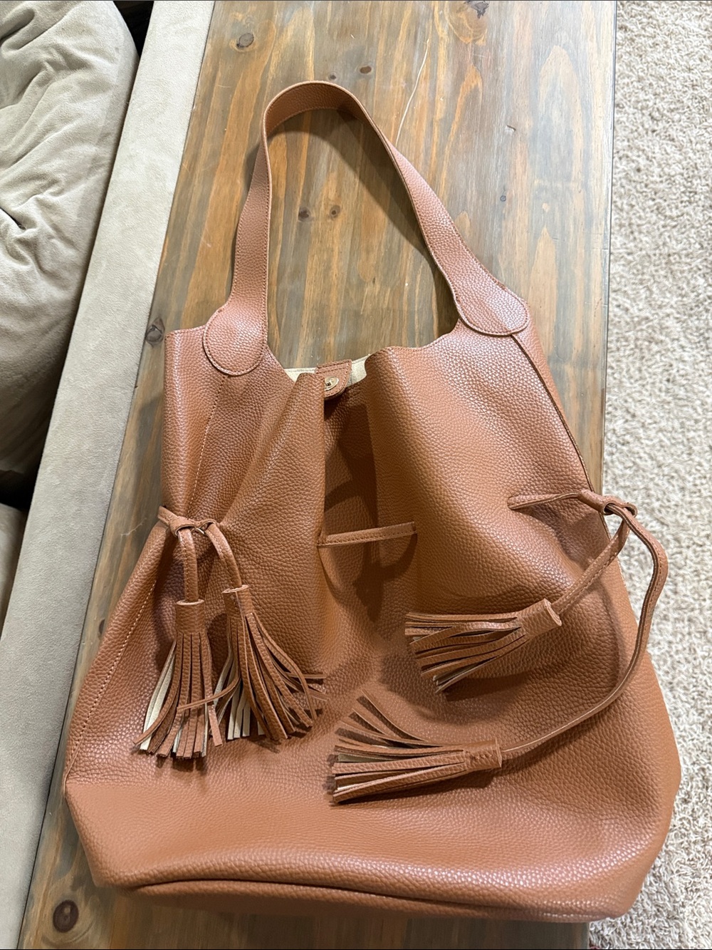 Free people Classic Leather Tassel Hobo Bag - Brown